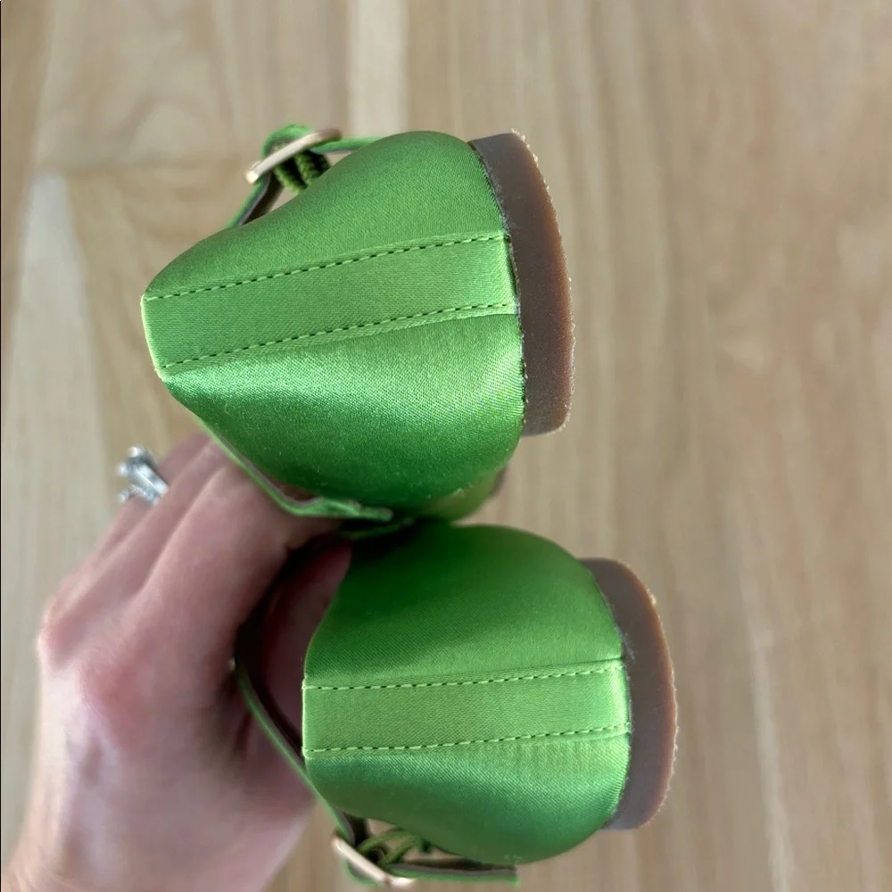Age of Innocence Ellen Satin Green Mary Jane Bow Shoes
